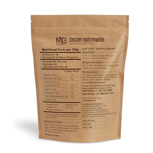 MB Herbals Instant Chicory Root Powder 1 lb / 16 oz (454 Gram) | Roasted | Non-GMO | Gluten Free | Dissolves Instantly in Hot Water or Milk