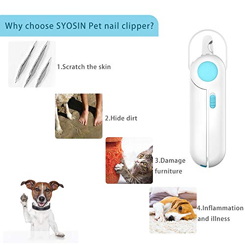 SYOSIN Dog Cat Nail Clippers and Trimmer,Pet Nail Clippers with LED Light to Avoid Over-Cutting Nails,Free Nail File and Razor Sharp Blade,Professional Grooming Tools at Home