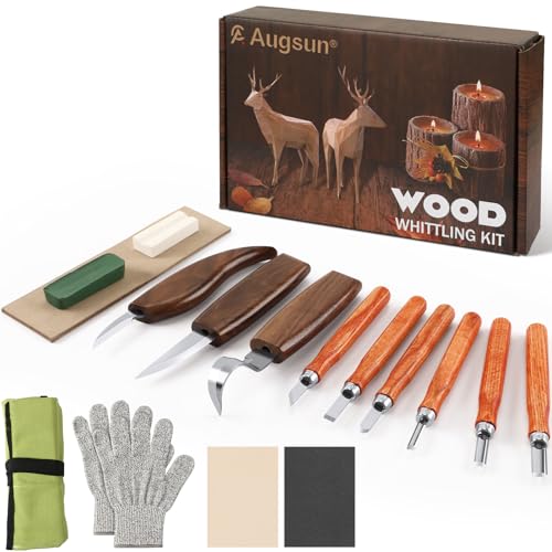 AUGSUN Wood Carving Kit, 17 Pack Wood Whittling Kit Hand Carving Knife Tools Set for DIY Sculpture...