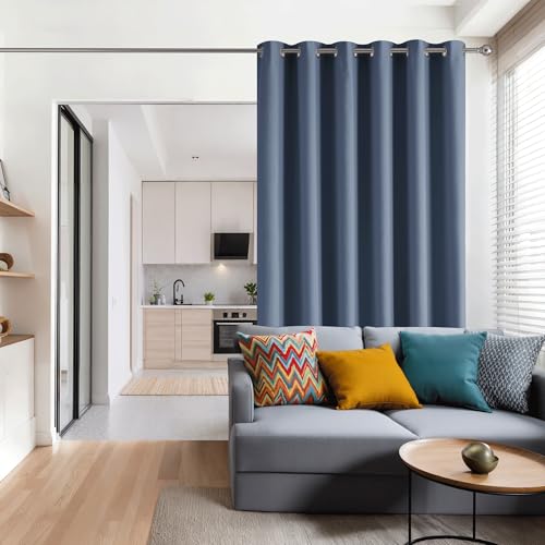 Image of RYB HOME Blackout Thermal Insulated Curtains, Portable Curtain for Sliding Glass Door /Storage /Space Room Divider, Large Window Treatment Room Divider Panel, W80 x L84, Stone Blue, 1 Panel