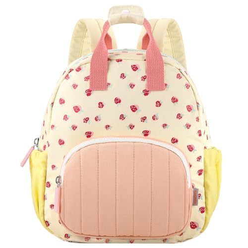 GAGAKU Zaino Bambina Zainetto Asilo Bambina Apertura a Zip Tracolla con Tasche Laterali Regolabile 2-5 anni 30 cm Zaino Gita Scolastica Zaino Ragazza Regalo di Compleanno -Fragole Rosa