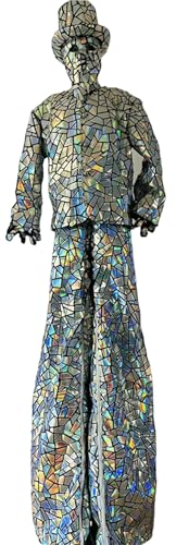 Mirror Man Clothes Hand Screw Silver Stilts Walker Show Silver Suit Stage Dress Performance Costume Cosplay Clothing (Silver, Large)