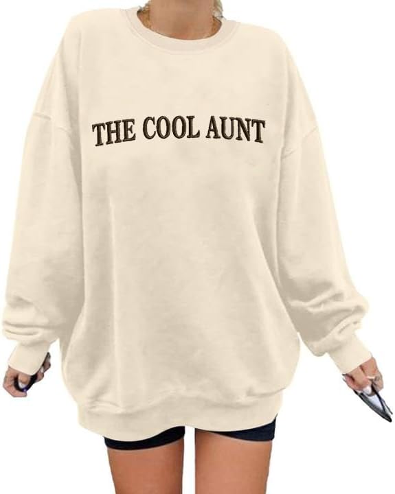 Aunt Sweatshirts For Women Auntie Sweatshirt The Cool Aunt Sweater Auntie Gifts Sweaters Embroidered Crewneck Tops