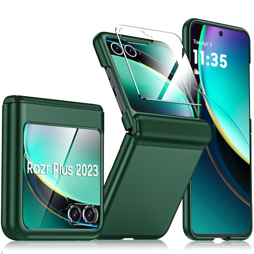 BSNRM for Motorola Razr Plus 2023 Case, Built-in Screen Protector & Hinge Protection & Ultra Thin Matte PC Shockproof Phone Cover Smartphone Case for Moto Razr Plus 2023 (Green) by BSNRM - Used condition - US$14.99