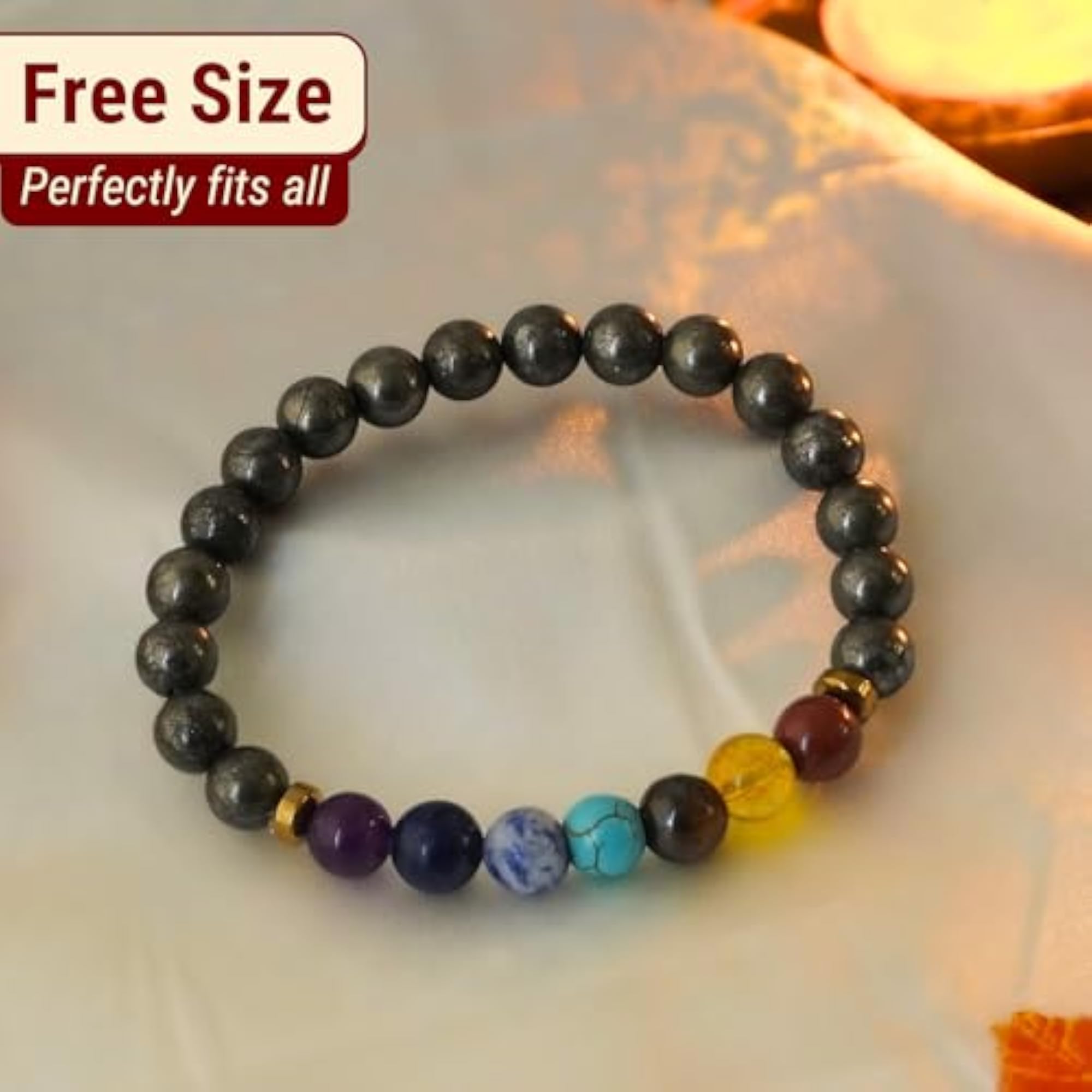 Seven Chakra Pyrite Healing Crystal Bracelet for Energy Balance