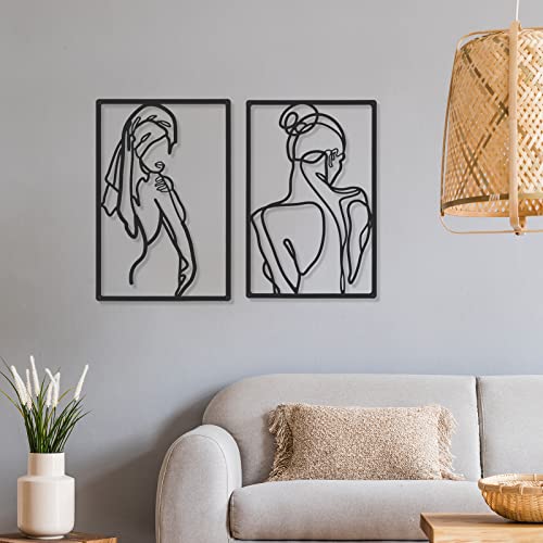 Mixweer 2 Pcs Black Wall Decor Modern Wall Decor Minimalist Wall Art Metal Wall Art Abstract Female Single Line Art Hanging Bedroom Decor Wall Sculptures Accents For Living Room (Vivid Style) #TOP6