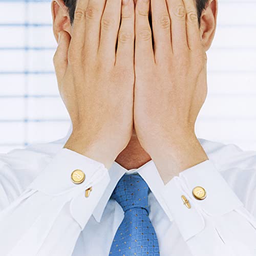 Image of LOYALLOOK Initial Gold Cufflinks for Men Gold Cuff Links Personalized Copper CuffLinks Letter Cufflinks Gift for Groom Husband Father