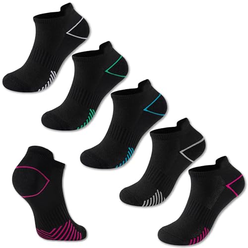 The Essentials Wardrobe Ladies TEC 5 Pack Performance Trainer Liner Socks - UK 4-8/EU 37-42 - Black