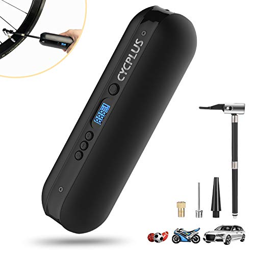Portable Air Compressor Mini Inflator Electric Pump for Car Bike Tires Shock Rechargeable Li-Ion Battery 150PSI Power Bank Ergonomic and Sleek Design Digital LCD, LED Emergency Light A2 (Black)