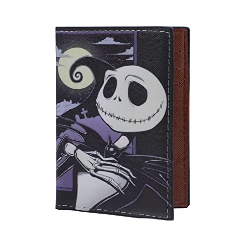 Nightmare Before Christmas Passport Holder Cover Wallet Jack Skellington Travel Passport Credit Card Holder Jack and Sally Leather Travel Documents Organizer Protector for Women Girls (PH-3)