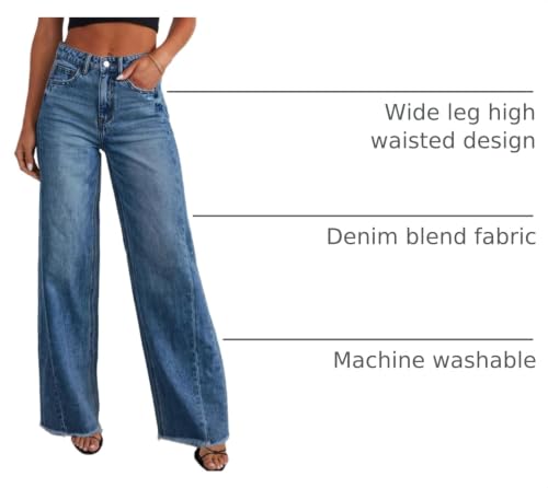 Image of Sidefeel Women's Wide Leg Jeans High Waisted Stretchy Raw Hem Zimbaplatinum Denim Pants