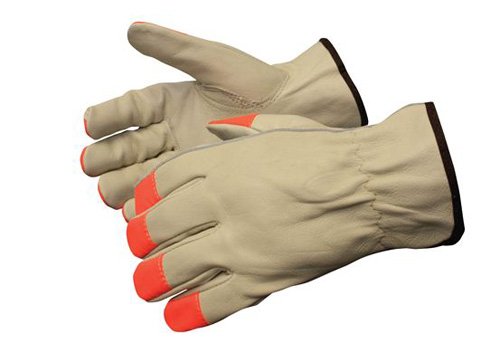Liberty Glove & Safety H6137F/2XL H6137F Standard Grain Cowhide Driver Glove with Fluorescent Orange Fingertips, 2X-Large (Pack of 12)