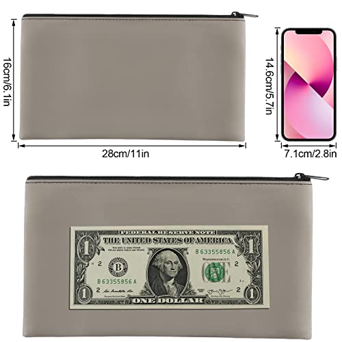 Image of 4Pack Money Bag 11 X 6, Safe Durable Money Bags with Zipper for Cash Waterproof, Coin Money Pouch PU Leather Bank Bag with Zipper for Checks Makeup Bills Receipts Tool Storage Bag (Grey), Grey, 4 Pieces, Durable