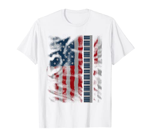 Funny USA Flag Piano Keyboard Shirts Pianist Music Gifts Camiseta