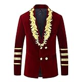 PYJTRL Mens Military Style Embroidery Velvet Blazer Suit Jacket (Wine red, Tag 3XL)