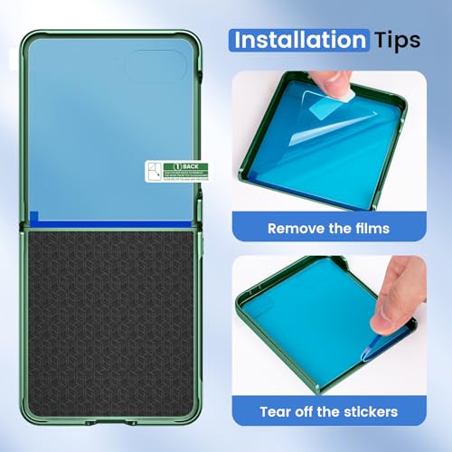 Image of Ruky for Z Flip 7 Slim Case, with Built-in Screen Protector, Dark Green | Support Wireless Charging Hard PC Ultra-Thin Full Body Protective Phone Cover for Samsung Galaxy Z Flip 7, Dark Green
