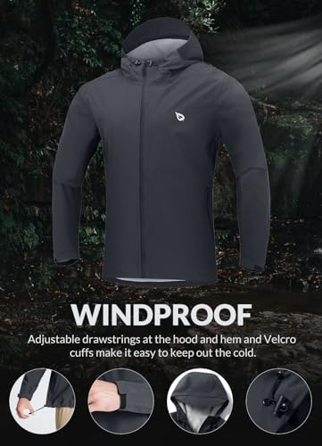 Image of baleaf Men's Rain Jacket Lightweight Packable Waterproof Rain Coat Breathable Windbreaker Hood Hiking Golf Travel Outdoor