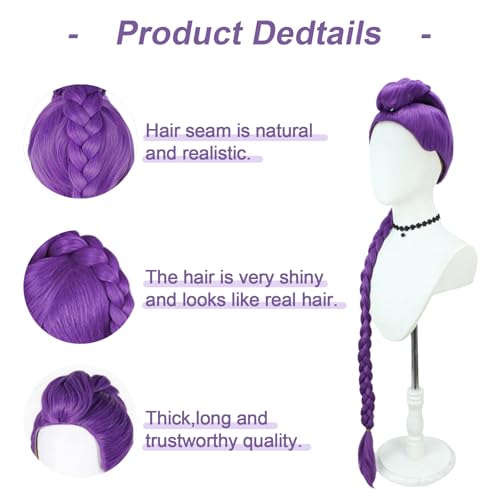 Rumi Long Purple Wig Braid, Anime Rumi Costume Hair Wig for Halloween Cosplay Props Adjustable Cap for Women and Girls3