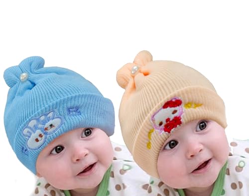 Image of Pack of 2 100% Woolen Cap for New Born Baby | Winter Warm Cap | Baby hat Cap for Winter | Woolen Cap for Baby, Kids
