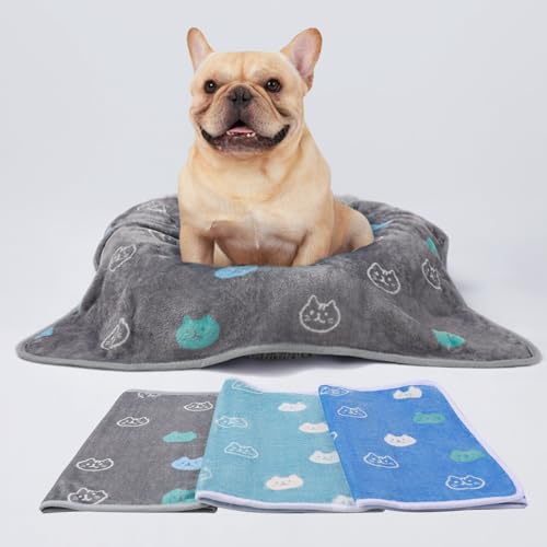 Image of 1 Pack 3 Blankets Super Soft Fluffy Premium Cute Cat Pattern Pet Blanket Flannel Throw for Dog Puppy Kitten Blue /Cyan /Grey Small(23x16 inch)