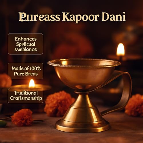 Image of Brass Kapoor Dani for Puja | Karpur Diya Kapoor Dani Brass with Handle | Brass Kapoor Diya for Puja | Kapur Diya for Aarti | Brass Kapoor Dani for Home Temple