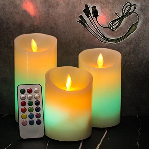 LEDHOLYT Flameless Candle RGB Set, Flickering LED Pillar Real Wax