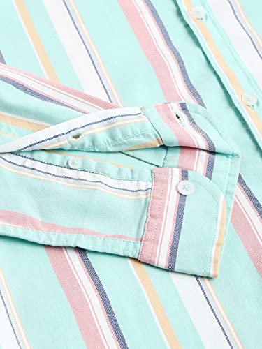 Image of Dennis Lingo Men's Striped Slim Fit Oxford Cotton Casual Shirt with Button Down Collar & Full Sleeves