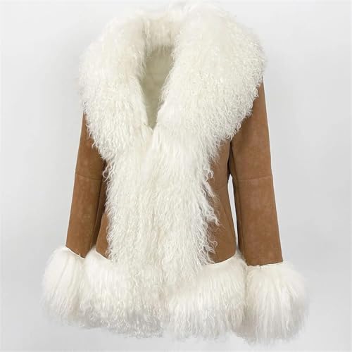 Women Coat Real Natural Mongolia Sheep Fur Turn-Down Collar Jacket Thick Warm Overwear2