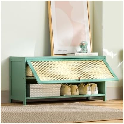 多層靴収納キャビネット 自立靴オーガナイザー フリップアップドア付き クローゼット、廊下、寝室、玄関用 グリーン シューズラック 積