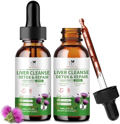 (2 Pack Milk Thistle Liquid Drops, Liver Cleanse Detox & Repair with 80% Silymarin, Artichoke Leaf, Dandelion Root, Glutathione, Promotes Liver Health, Antioxidant Support, 60-Day Supply