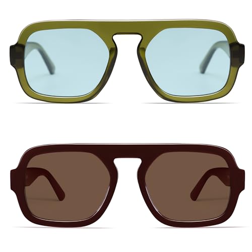Image of VANLINKER Retro Square Aviator Sunglasses for Women Men 70s Vintage Style Trendy Flat Top Rectangle Sun Glasses VL9826