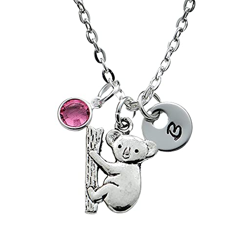 Koala Bear Necklace - Personalized Koala Jewelry Gifts for Women Kids Girls - Choose your Birthstone, Initial & Chain Length