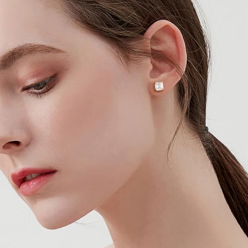 Moissanite Stud Earrings for Women 14K Gold Plated Sterling Silver Stud Earrings 6mm 2ct Asscher Cut D Color VVS1 Moissanite Stud Earrings Lab Created Diamond Earring Studs4