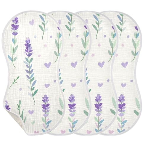 4 Pack Baby Burp Cloths, Soft Absorbent Burping Cloths for Babies, Cotton Milk Spit Up Rags, Large Size for Newborns, Baby Boys and Girls (Beautiful Lavender)