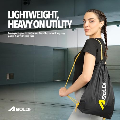 Image of Boldfit Drawstring Bag for Men 25ltrs Gym Bag for Man & Women Small Bags for Mens Multipurpose Drawstring Backpack Kit for Shoes, Travel StringBag for Men Rope Bags for Mens String Backpack - Black