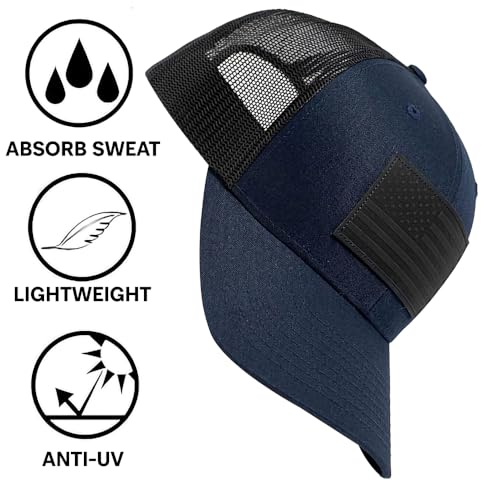 Image of 13 STRIPES American Flag Hat - Leather Patch Mesh Back Snapback Hat for Men & Women USA Flag Trucker Hat, Casual Unisex Hat