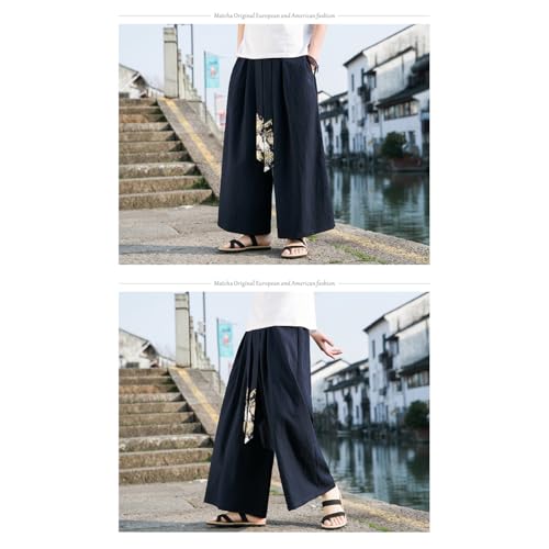 Seidarise Men's Wide Leg Casual Harem Linen Japanese Yoga Harem Pants Hip hop Joggers Baggy Navy2