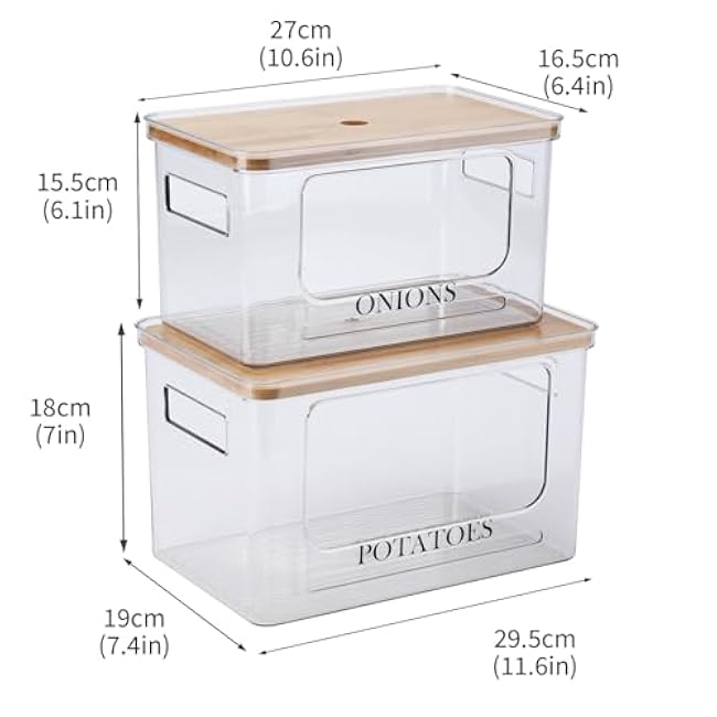Potato and Onion Storage Bin Set,Clear Stackable Fruit and Vegetable Storage Box with Lid&Handle,Onion Potato Holder Storage Containers,Turdy and Durable Storage Basket For Garlic, Produc