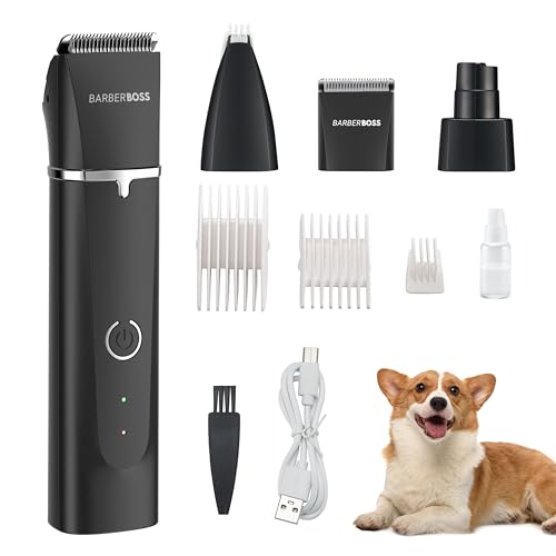 BarberBoss Kit de aseo para perros, cortapelos para perros para aseo, cortapelos para perros para pelo grueso inalámbrico, cortapelos para gatos para pelo enmarañado, kit de aseo para mascotas QR-9092