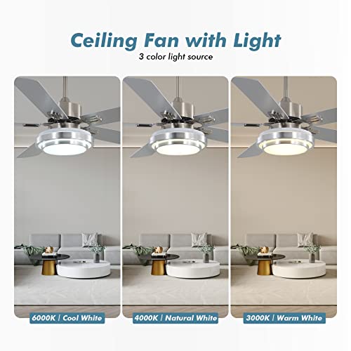 Warmiplanet Ceiling Fan With Lights Remote Control, 52 Inch, Brushed Nickel (5-Blades) #TOP1