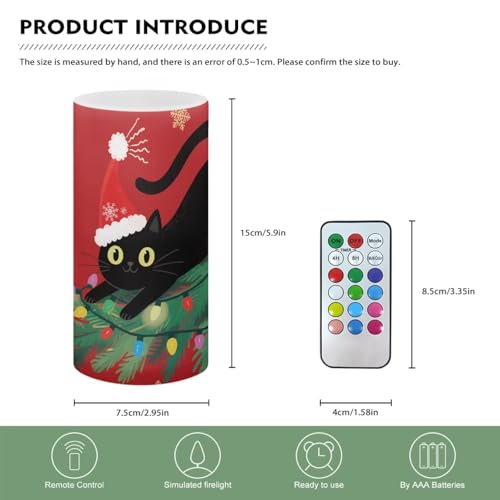 Image of Poceacles Black Cat Christmas Tree Red Flameless Candle Battery Powered with Remote Control 12 Colors 4 /8 Hours Timer LED Night Lights Pillar Candle Tealights Christmas Decorations