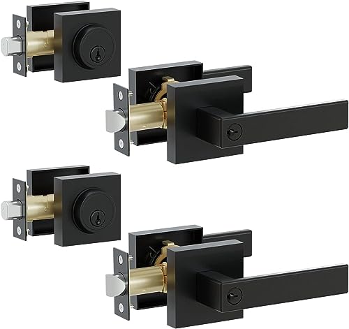 Image of Front Door Lock Set,Keyed Alike Heavy Duty Exterior Door Lock Set,Entry Door Handle and Single Cylinder Deadbolt Combo for Office and Home Security, Reversible for Right and Left Side, 2 Pack