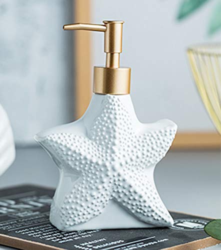 Fuyu Ceramics White Seashell Shape Soap Bottle Lotion Bottle Starfish Soap Dispenser With Stainless Pump #TOP2