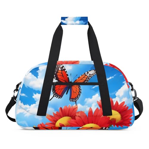 Butterfly Red Chrysanthemum Kids-Duffel-Bags Gymnastics Dance Bag Carry-On Overnight Travel Gym Lightweight Dance Sports Bags For Girls Boys Kids，