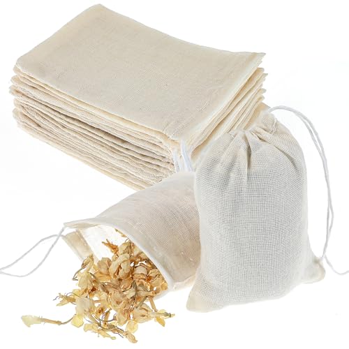 Oruola 30 Pcs Spice Bags for Cooking,Reusable Tea Bags,4 X 3 in Spice Bags with Drawstring, Muslin Bag for Cooking for Straining,Empty Tea Bag for Loose Teas Sachet Bags