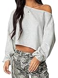 Anuedgis Women's Y2k Oversized Off Shoulder Crop Tops Casual Loose Long Sleeve Going Out Pullover Sweatshirt Aesthetic Clothes (A-Gray, L)