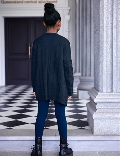 Arshiner Girls Open Front Cardigan Long Sleeve Casual Kids Fall Clothes Solid Thick Chunky Sweater Coat with Pockets4