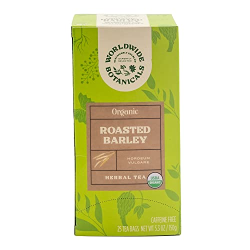 Worldwide Botanicals Organic Roasted Barley Tea, 25 Tea Bags - 3x more herbs with 6g per teabag - AKA Mugicha, Boricha, Damaicha, Orzo - Caffeine-Free, Kosher