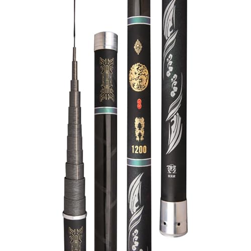 MirOdo Cañas Pescar 9-10-11-12-13m Ultraligeras Ultra Duras Cañas Pescar Carbono Telescópicas Portátiles Sección Corta 19 Afinaciones Cañas Pescar Corriente Mano(13m)