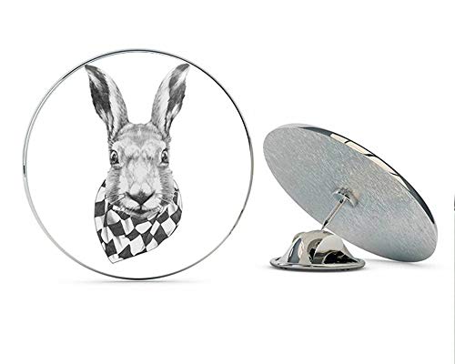 Cool Realistic Artistic Hipster Bunny Rabbit Icon #3 - Black and White Round Metal 0.75